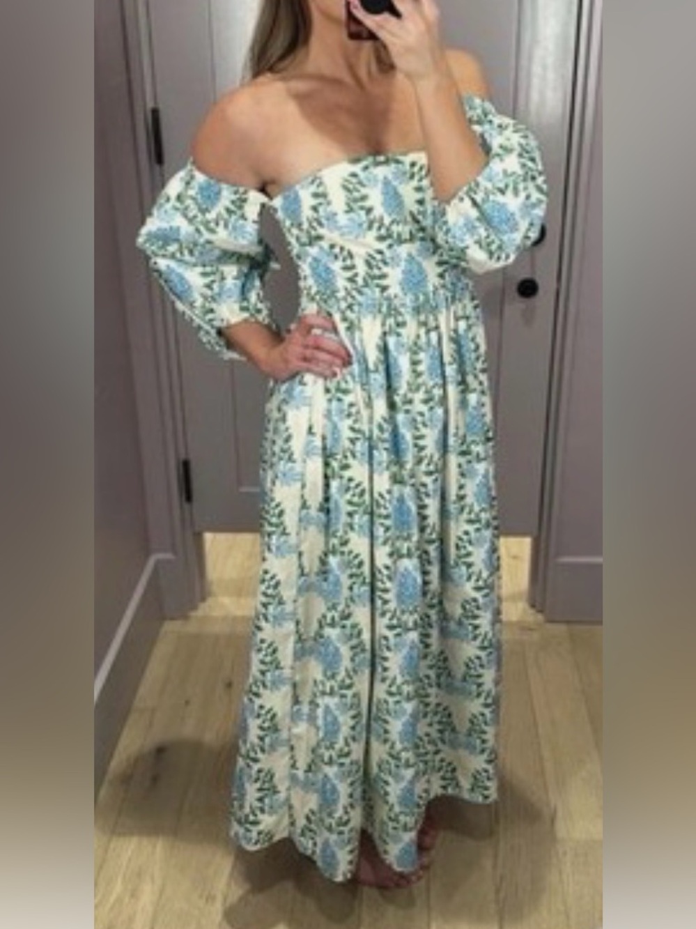 Anthropologie Let Me Be Blue and Green Hydrangea Printed Midi Dress - size M - Picture 6 of 16